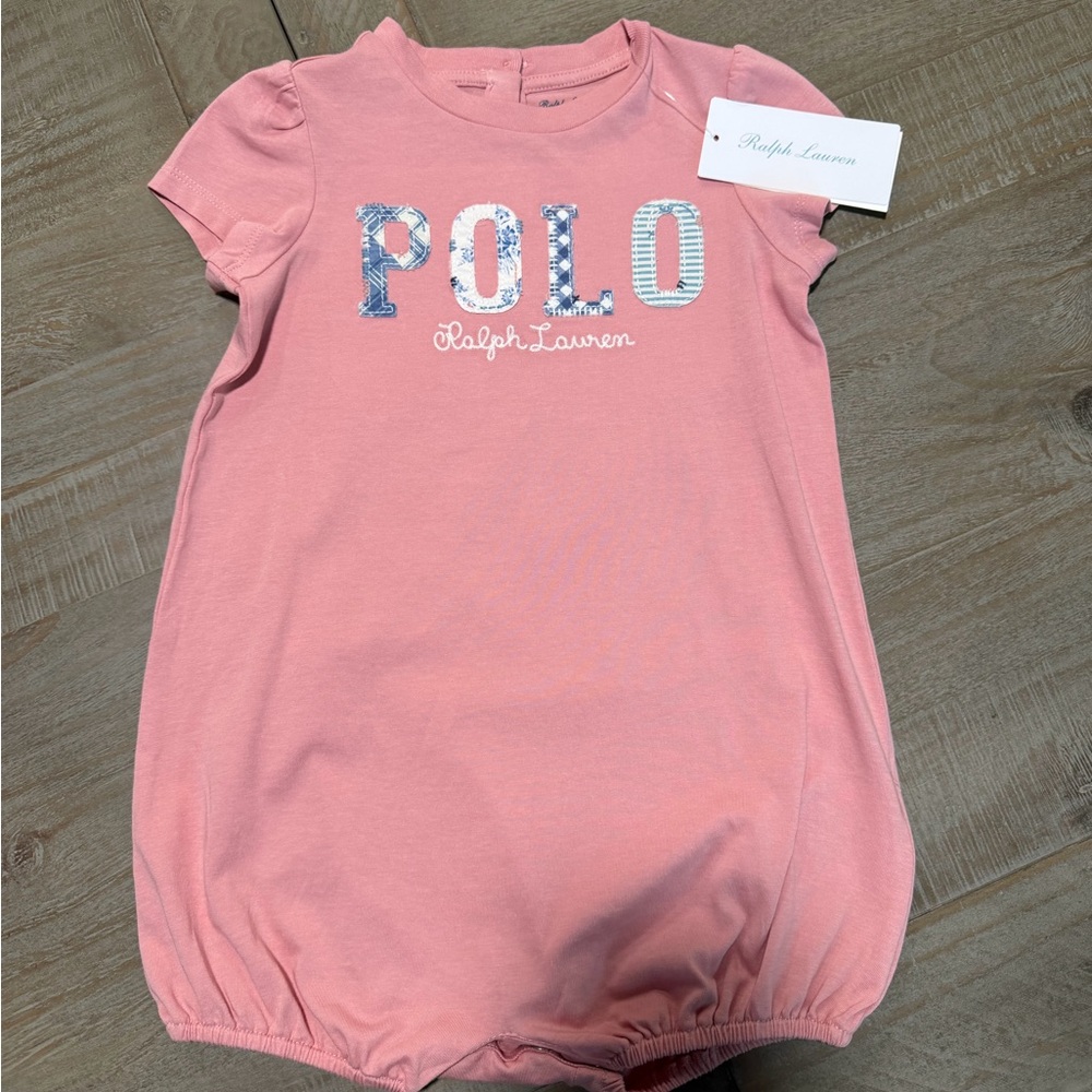 Ralph Lauren Pink POLO Logo Short-Sleeve Bubble Romper